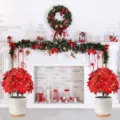 Künstlicher Weihnachtsstern-Kugelbaum im weißen Topf für die Feiertagsdeko - 1 Stück (Ohne Licht)