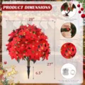 Detailansicht der künstlichen Weihnachtsstern-Gartenstele mit Maßen und Komponenten. - 1 Stück (Mit Licht)