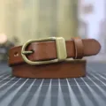 Cintura in pelle marrone donna stretta fibbia metallica vintage per abito e jeans - 100cm / Kaki Largo