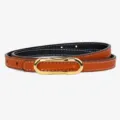 Cinturón fino reversible de cuero auténtico para mujer abrigo elegante moda nuevo - 100cm / Negro Naranja