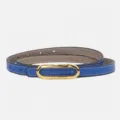 Cinturón de cuero de doble cara para mujer con hebilla dorada para vestidos y abrigos. - 100cm / Azul Caqui