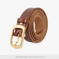 Cintura in vera pelle marrone vintage da donna con fibbia ad ardiglione in ottone elegante - Kaki / 100cm