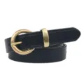 Cintura donna minimalista in pelle nera con fibbia ad ardiglione tonda per look casual - 95cm / Nero