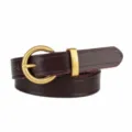 Cintura da donna in vera pelle marrone scuro con fibbia ad ardiglione rotonda dorata. - 105cm / Caffè