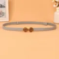 Grey thin leather belt for women with elegant retro gold buckle stylish dress waist accessory - Gray