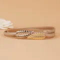 Exquisite women's thin leather waist belt featuring a luxurious gold leaf metal buckle detail. - Apricot