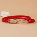 Women leather thin belt with gold leaf buckle decorative waist accessory for dresses and coats - Red