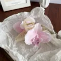 Elegant large pink orchid hair claw clip with silk petals on white textured paper - Hair Claw / Light Pink