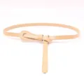 Ceinture fine en cuir véritable pour femme avec nœud élégant pour robes et costumes. - Abricot
