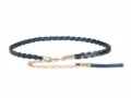 Blue leather waist belt for women dress coat suit, braided strap with metal chain tassel. - Blue