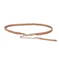 Thin braided leather waist chain for women, adjustable camel belt with tassel and gold metal. - Apricot