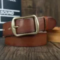 Cintura da uomo in vera pelle con fibbia ad ardiglione in stile vintage dettaglio raffinato - 105cm / Kaki