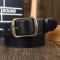Cintura in vera pelle da uomo fibbia ad ardiglione classica stile retro dettaglio - 105cm / Nero