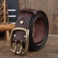 Cintura da uomo in vera pelle vintage con fibbia a doppio ardiglione in ottone stile. - 105cm / Caffè