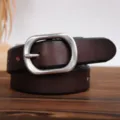 Cintura in vera pelle marrone scuro da donna con fibbia metallica classica, accessorio versatile. - 100cm / Caffè