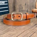 Cintura in vera pelle vintage da donna cintura in pelle bovina retro per jeans moda - 100cm / Marrone