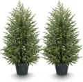 Pair of realistic artificial Norfolk Pine Christmas trees in black pots for festive decor. - Medium Pine Pot / 3FT (Approx 90cm)
