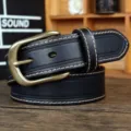 Cintura uomo vera pelle fibbia ad ardiglione rétro casual nero pelle bovina vintage - 105cm / Nero