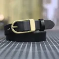 Cintura sottile in vera pelle nera da donna con fibbia metallica vintage per abiti - 100cm / Nero Largo