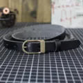 Cintura sottile in vera pelle da donna con fibbia vintage nera per abito jeans moda - 100cm / Nero Stretto