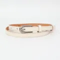 Women's thin white leather belt with silver metal buckle, stylish and versatile design. - 95cm / White