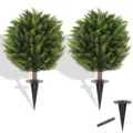 Detail of detachable artificial cypress topiary trees with garden stakes for DIY decor. - Four Seasons Stake Tree Type A / Double Pack