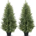 Realistic set of two potted artificial Norfolk Pine Christmas trees for porch and home decor - Large Pine Pot / 4FT (Approx 120cm)