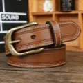 Cintura in vera pelle retrò da uomo con fibbia ad ardiglione in ottone, stile casual quotidiano. - 105cm / Marrone