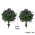 Dettaglio pianta artificiale a sfera di lavanda con picchetto per decoro giardino - Topiaria a Palla di Lavanda / 2 Pezzi/Confezione