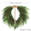 50cm Norfolk pine Christmas wreath with red berries and jute bow, 705g weight - 50cm Jute Ribbon Wreath 705g