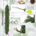 Detail view of 70.86 inch lifelike cedar garland for Christmas stair and door decoration. - 88 Branches Style / 1.8m