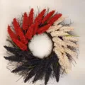 Vue détaillée d'une couronne du 4 juillet avec des épis de grains rouges, blancs et bleus. - Couronne Ronde / 40CM