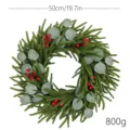 Handcrafted 50cm Christmas wreath featuring cedar, eucalyptus leaves and red berries - Eucalyptus Cypress Wreath