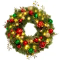 Detailed Christmas wreath featuring red, green, and gold balls with LED lights - 35cm / Style D (With Lights)