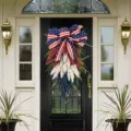 Couronne de porte patriotique du 4 juillet avec épis rouge blanc bleu et ruban USA - Guirlande en Goutte du Jour de l'Indépendance