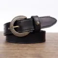Cintura in vera pelle vintage da donna, elegante cintura nera con fibbia in ottone. - 95cm / Nero