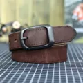 Cintura uomo in vera pelle vintage con fibbia ad ardiglione in metallo marrone - Caffè Fibbia Nera / 105cm