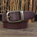 Cintura in vera pelle vintage da uomo con fibbia ad ardiglione in ottone, stile casual. - Fibbia in rame marrone / 105cm