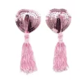 Pink sequin heart tassel pasties sexy nipple covers for party clubwear erotic accessories. - Pink Tassel Nipple Pasties