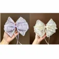 Handmade lace hair bow detail shot, elegant taro purple and cream white color variants. - Taro Purple & Milky White