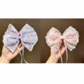 Handmade lace bow hair clip with flowing ribbons, sweet fairy style hair accessory. - Taro Purple & Sakura Pink
