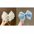 Pinza de pelo con lazo de encaje y cintas, accesorio de pelo estilo hada blanco crema azul. - Blanco Lechoso & Azul Hielo