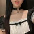 Μαύρο κολιέ choker με αυτιά γάτας και κουδουνάκι, κομψό δερμάτινο κόσμημα λαιμού. - Μαύρο δερμάτινο κουδουνάκι μικρού διαβόλου