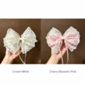 Handmade lace bow hair clip with long ribbons sweet fairy style hair accessory for women - Milky White & Sakura Pink