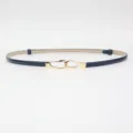 Smalle donkerblauwe lakleer dames riem met gouden haakgesp voor jurk mode accessoire - Blauw