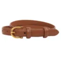 Stylish brown leather belt for women, chic vintage gold buckle, ideal jeans accessory. - Caramel color