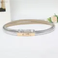Vrouwen metallisch zilveren smalle tailleceintuur minimalistische lederen riem goud - Zilver