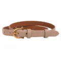Elegant women's leather belt with gold horseshoe buckle, chic casual waist accessory for jeans. - Khaki Beige