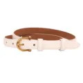 Women white leather belt with gold horseshoe buckle, chic waist accessory for jeans and dresses - White