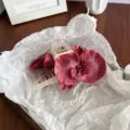 Elegant large burgundy orchid hair claw clip with pleated silk flower for thick hair. - Hair Claw / Red